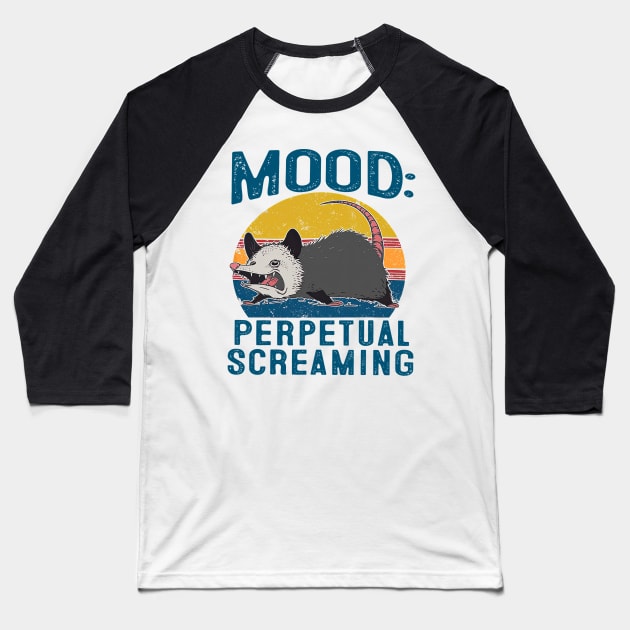 Funny Opossum Mood Perpetual Screaming Possum Panic Baseball T-Shirt by everetto